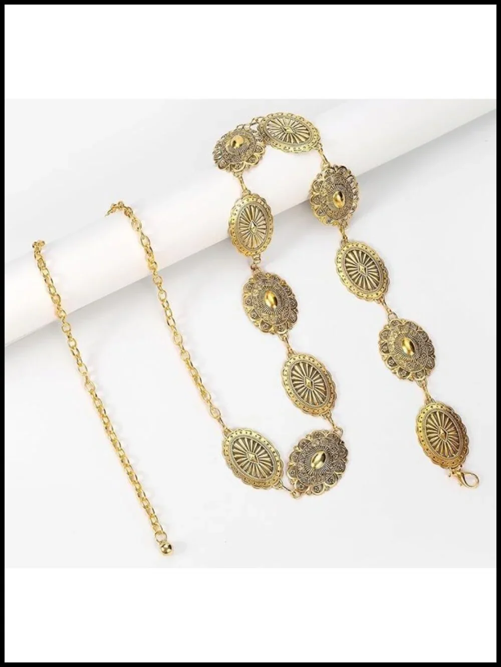 Gold Plated Metal Western Chain Belt Adjustable 51.2